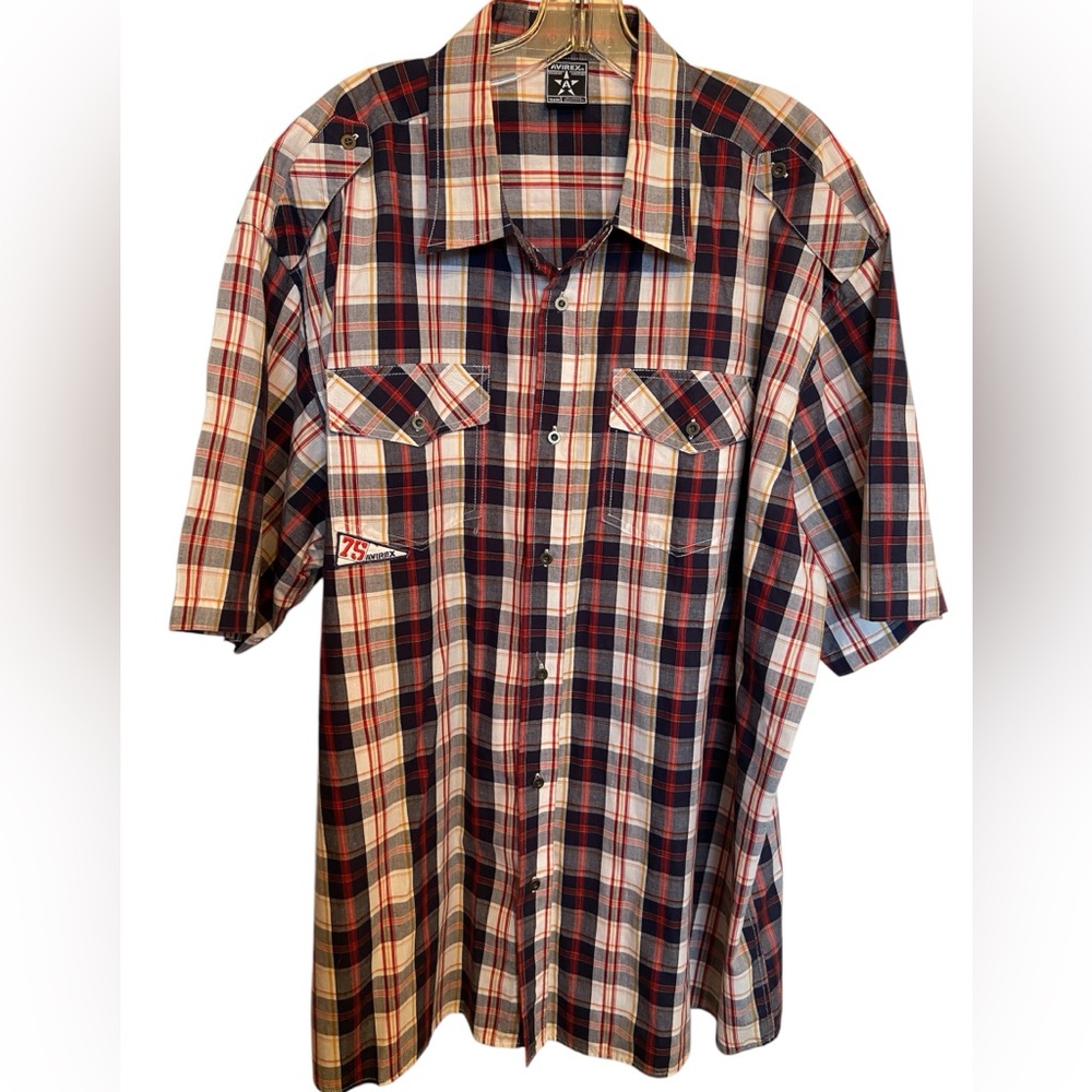 Avirex men’s plaid short sleeve button up shirt 3XL, front chest pockets